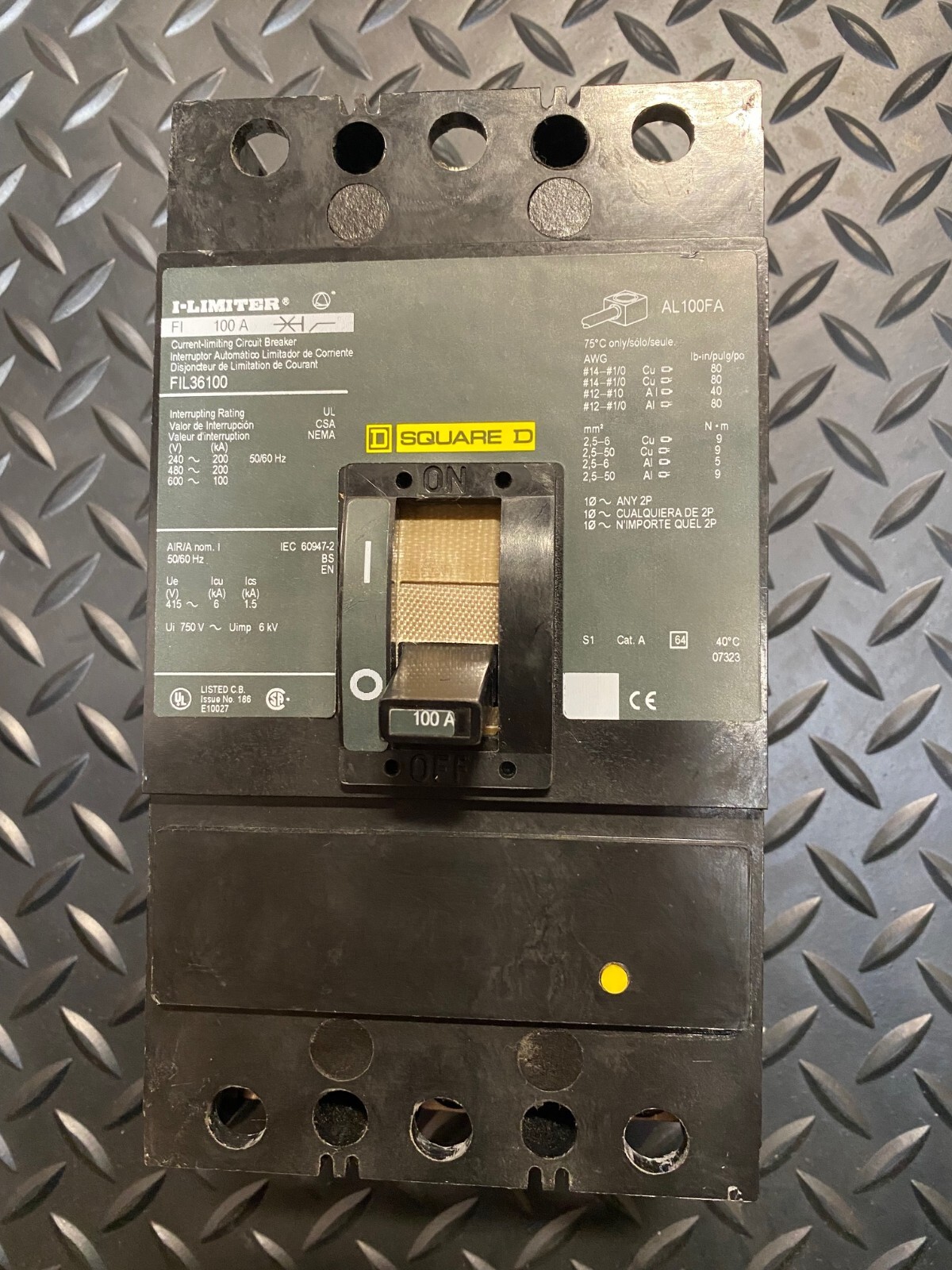 SQUARE D FIL36100 SQD 100A 200K CURRENT LIMITING BREAKER