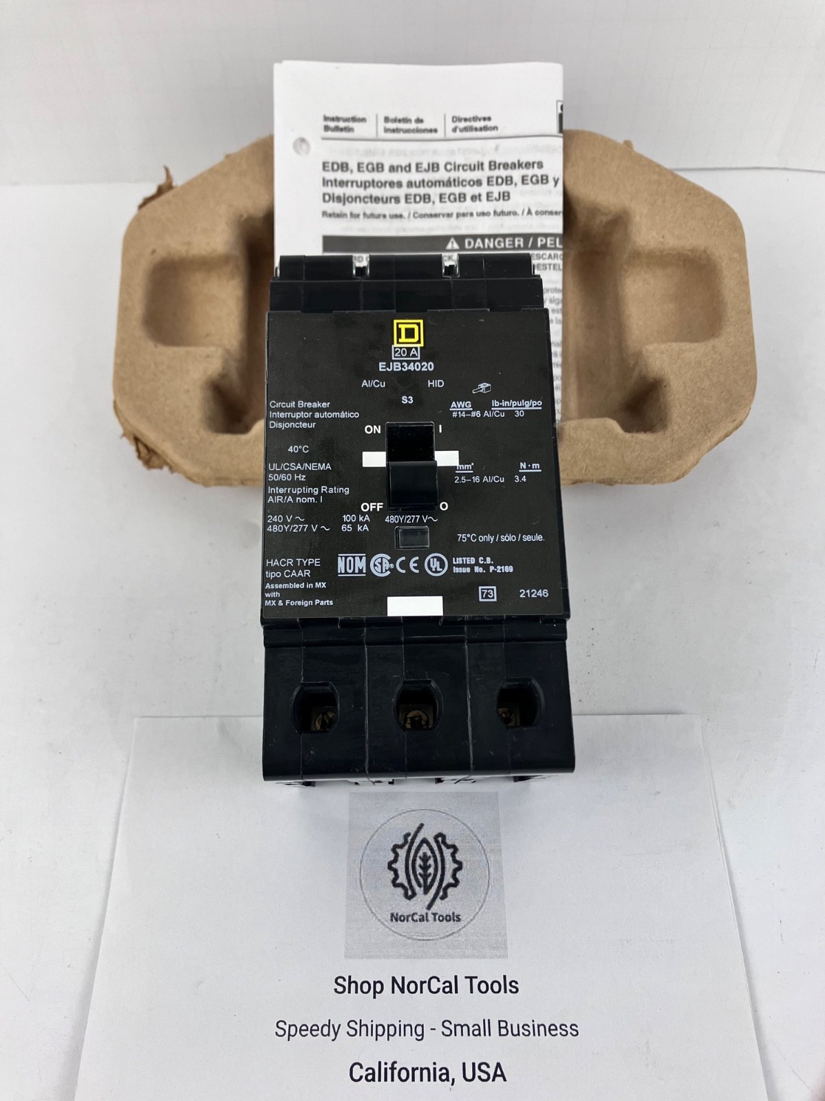 Square D EJB34020 20A 3-Pole Circuit Breaker 480Y/277V 65kA E-Frame Bolt-On
