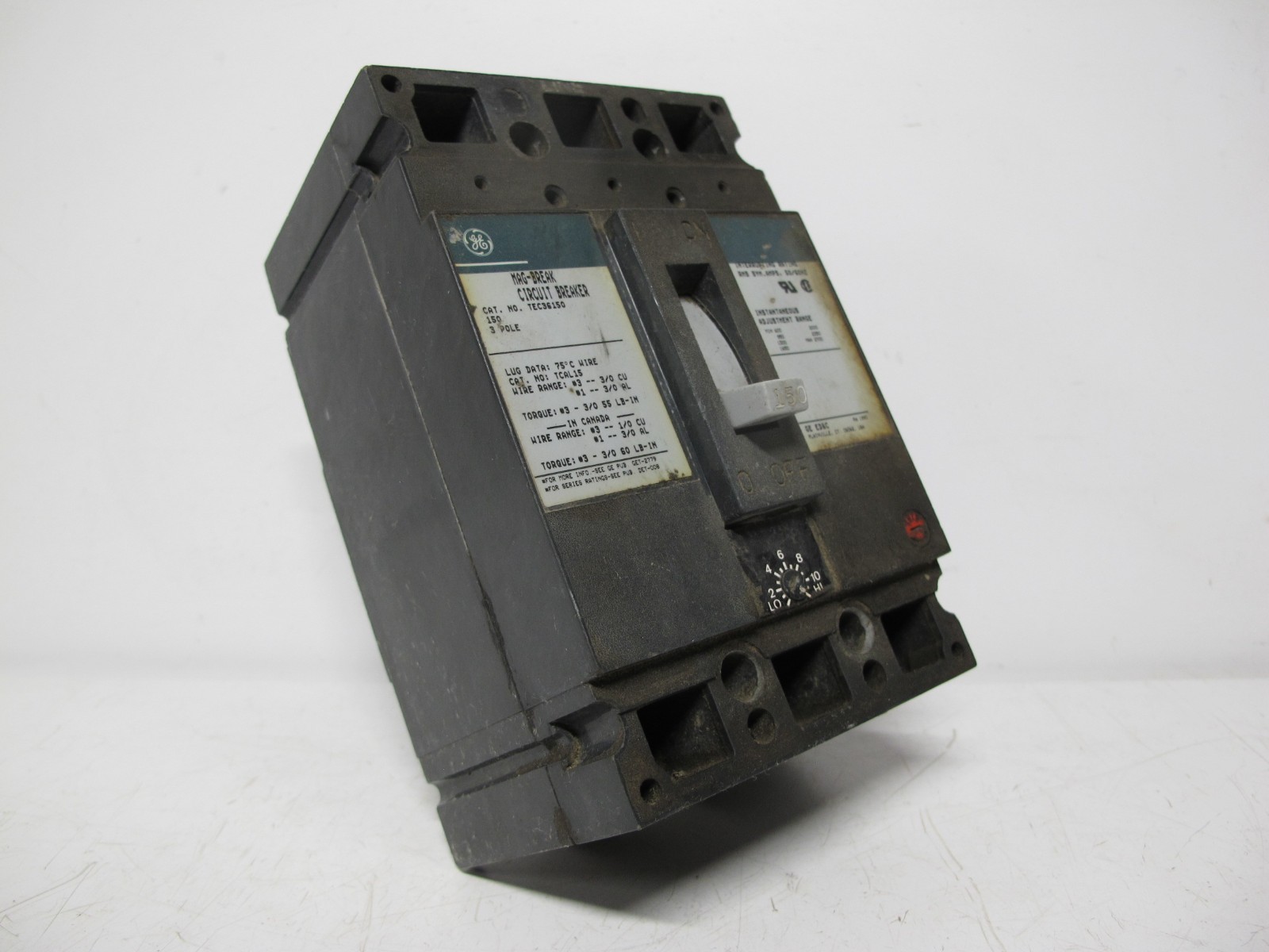 General Electric TEC36150 150 Amp Mag Break Circuit Breaker TEC 150 A GE 3 Pole