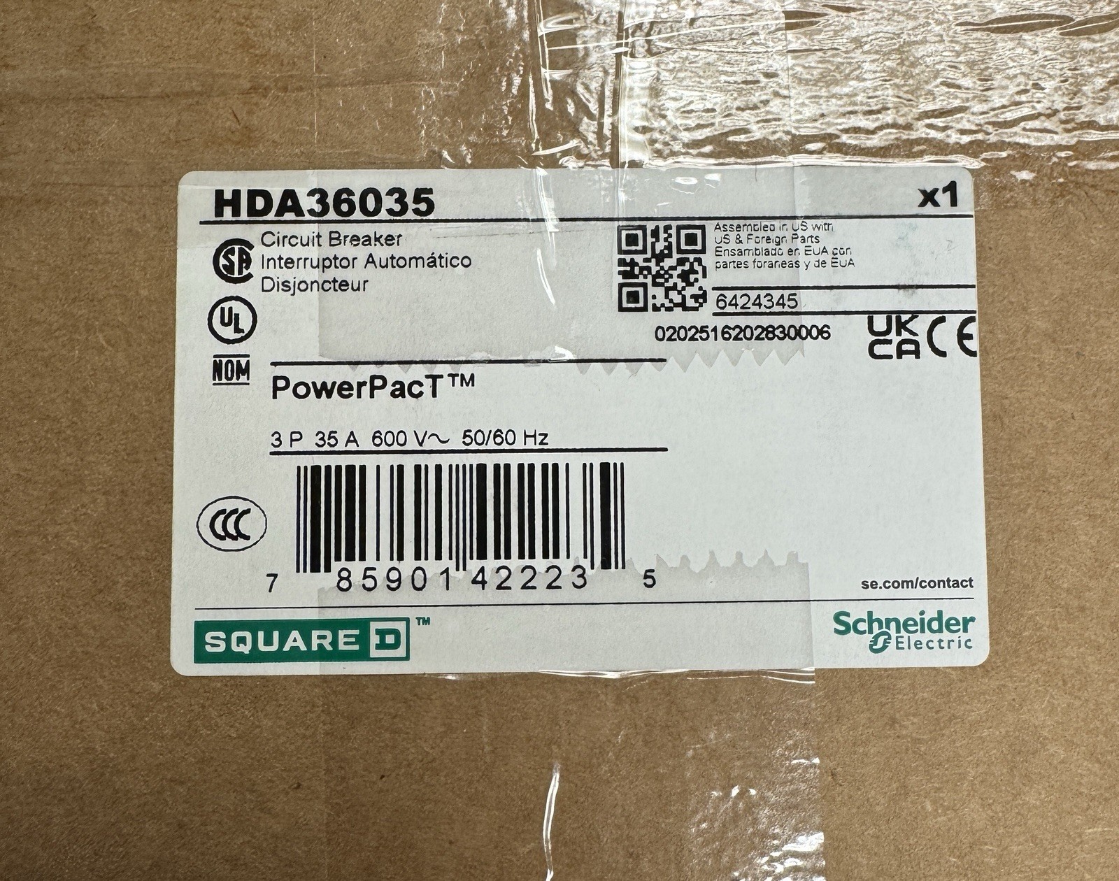 HDA36035 3Pole 35Amp 480/600Volt I-Line NEW Square D HDA Circuit Breaker