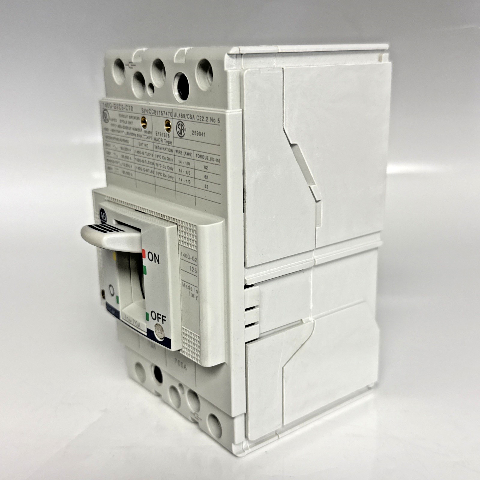 Allen Bradley 140G-G2C3-C70 Molded Case Circuit Breaker 70A 600VAC 3P 25kA