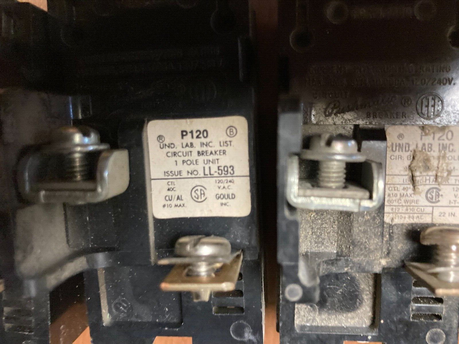 4 Bulldog Pushmatic 3-P120 &1-P115 1 Pole 20& 15Amp 120/240VAC Circuit Breakers