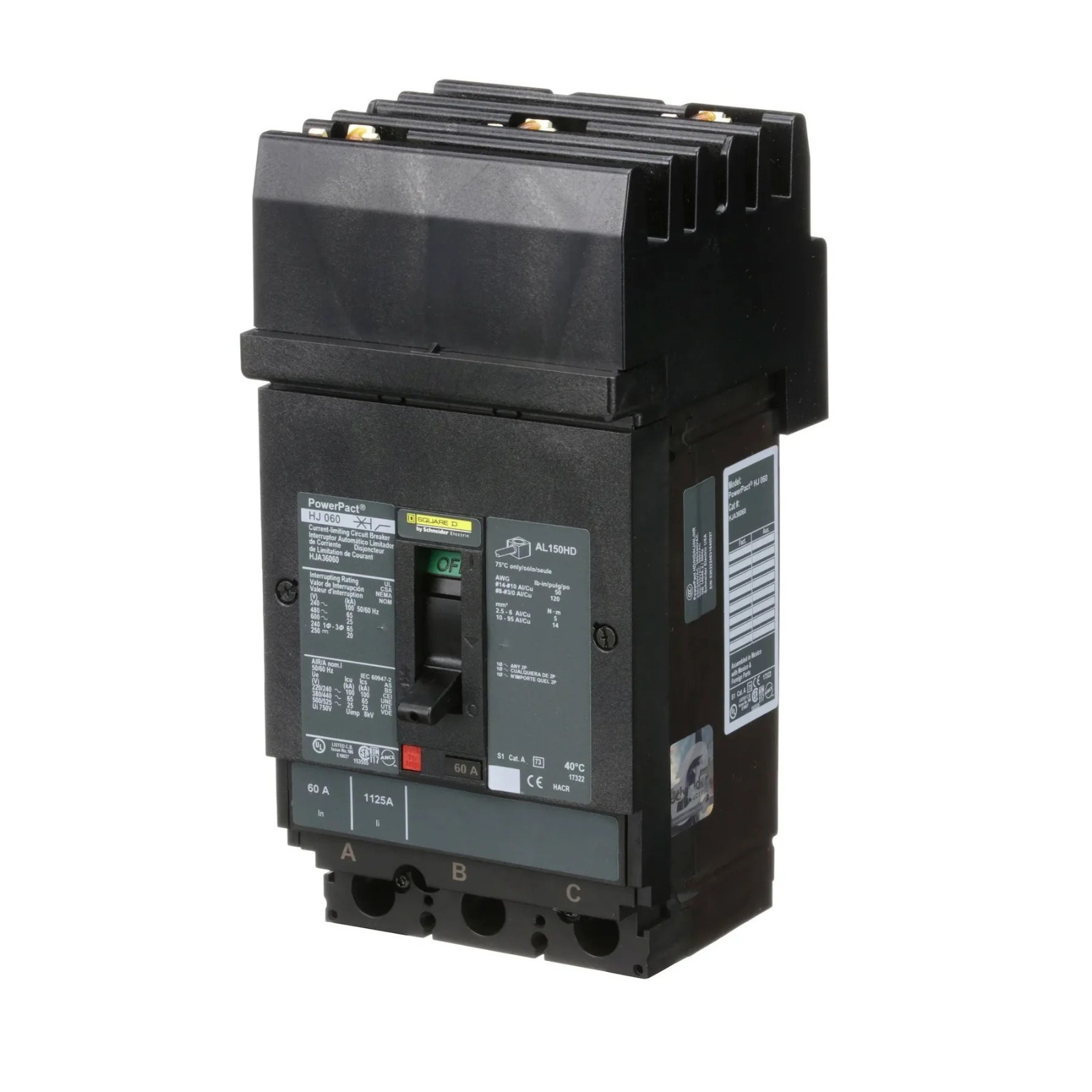 HJA36060 – Square D – Circuit Breaker I-Line Plug-In – 60 Amp – 3 Pole – 600 V