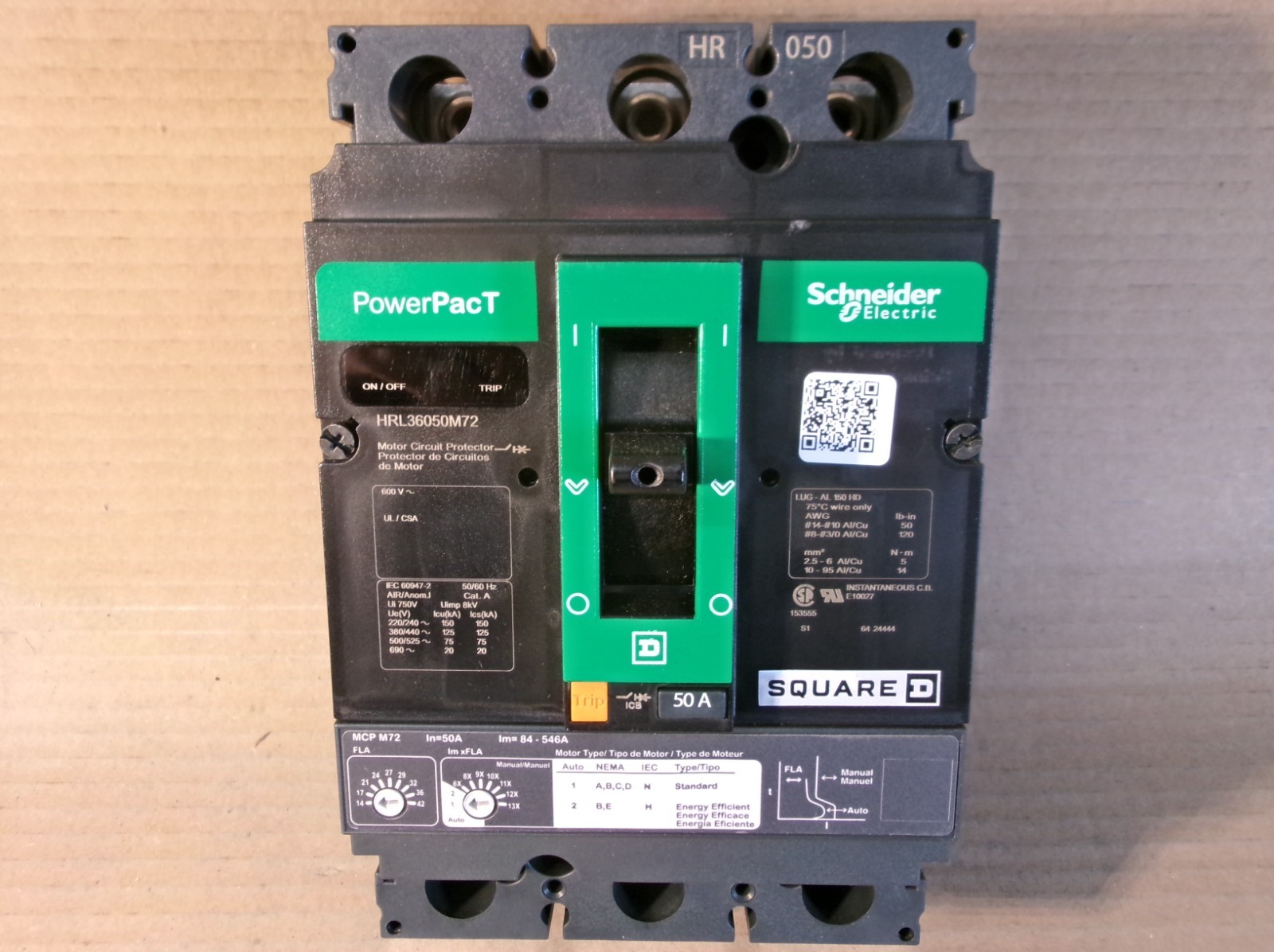 NEW Square D HRL36050M72 50 AMP 3 POLE POWER PACT SILK SCREEN NNB