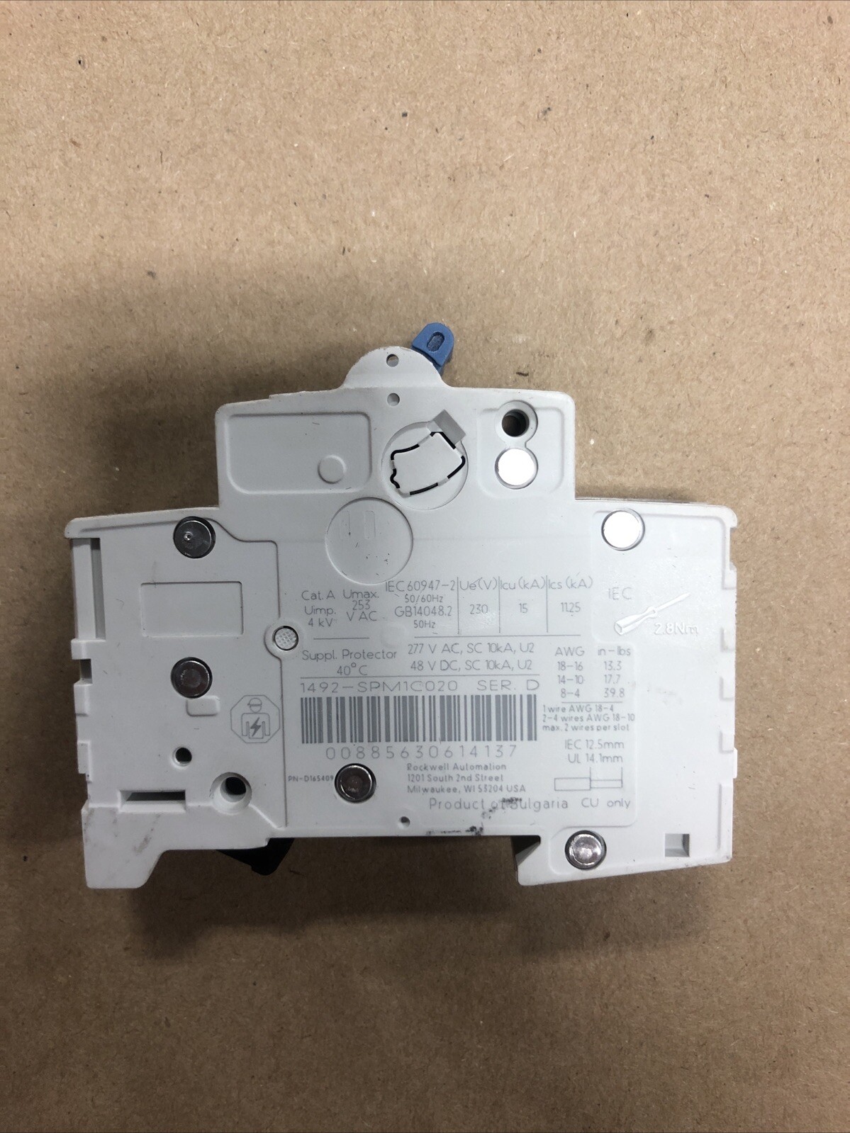 Allen-Bradley 1492-SP C 2A 1-Pole Circuit Breaker, 277VAC 48VDC 2Amp