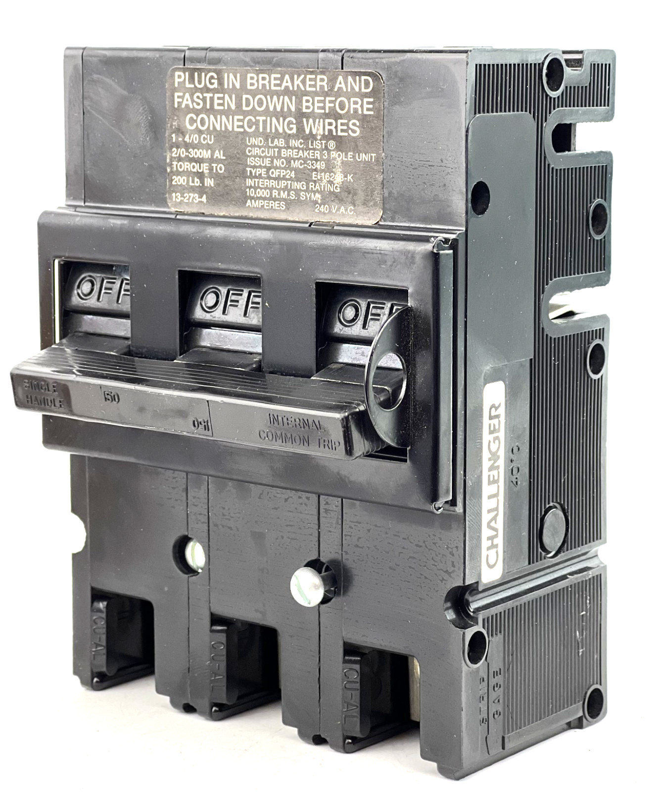 Challenger 150 Amp 3 Pole Type QFP24 Circuit Breaker GTE Sylvania 240V 150A *NEW