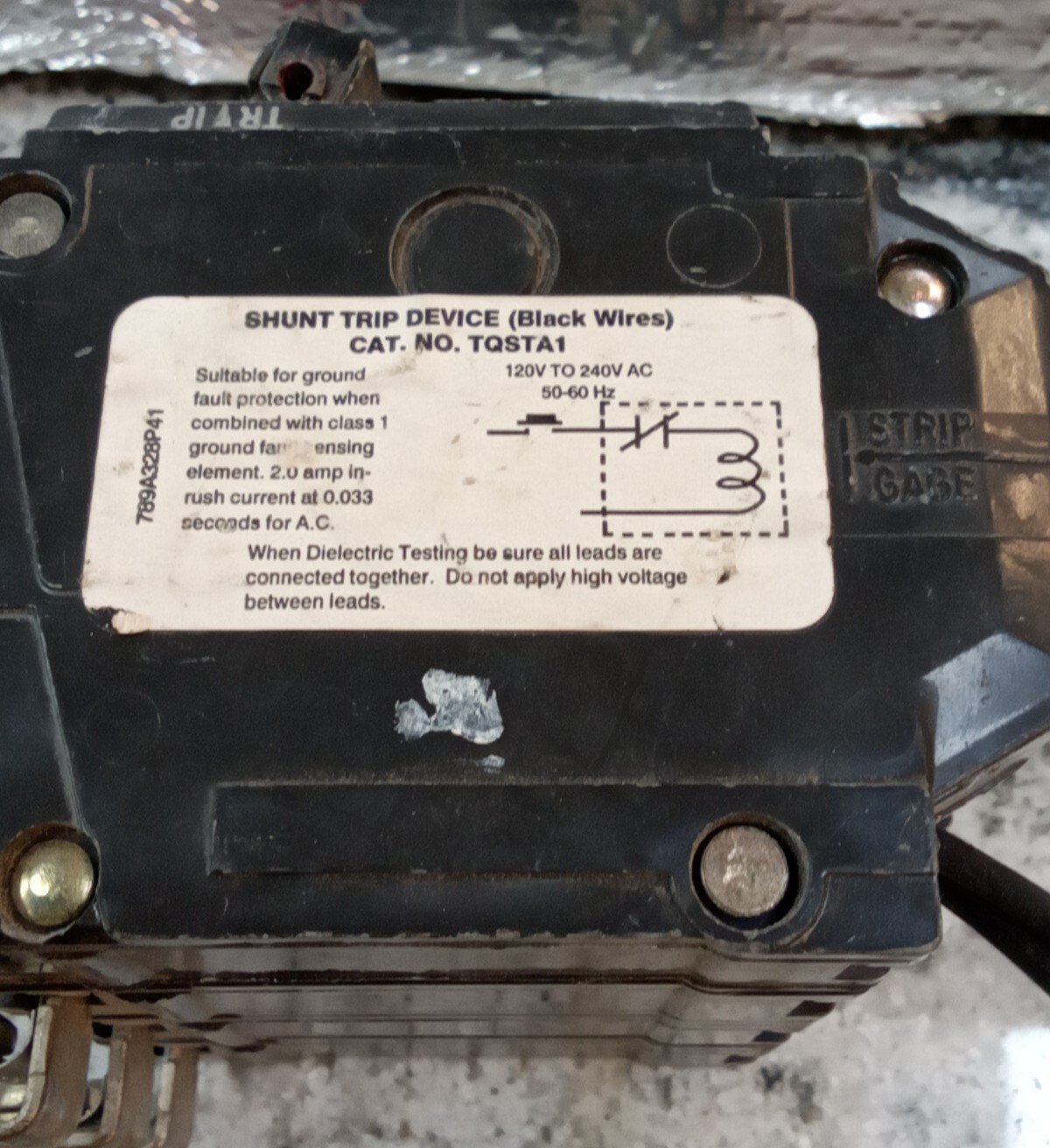 GE/THQB32060/60A/3P/240V/THQB/BOLT ON/GROVE/W/TQSTA1/SHUNT TRIP/BREAKER/USE(19D2