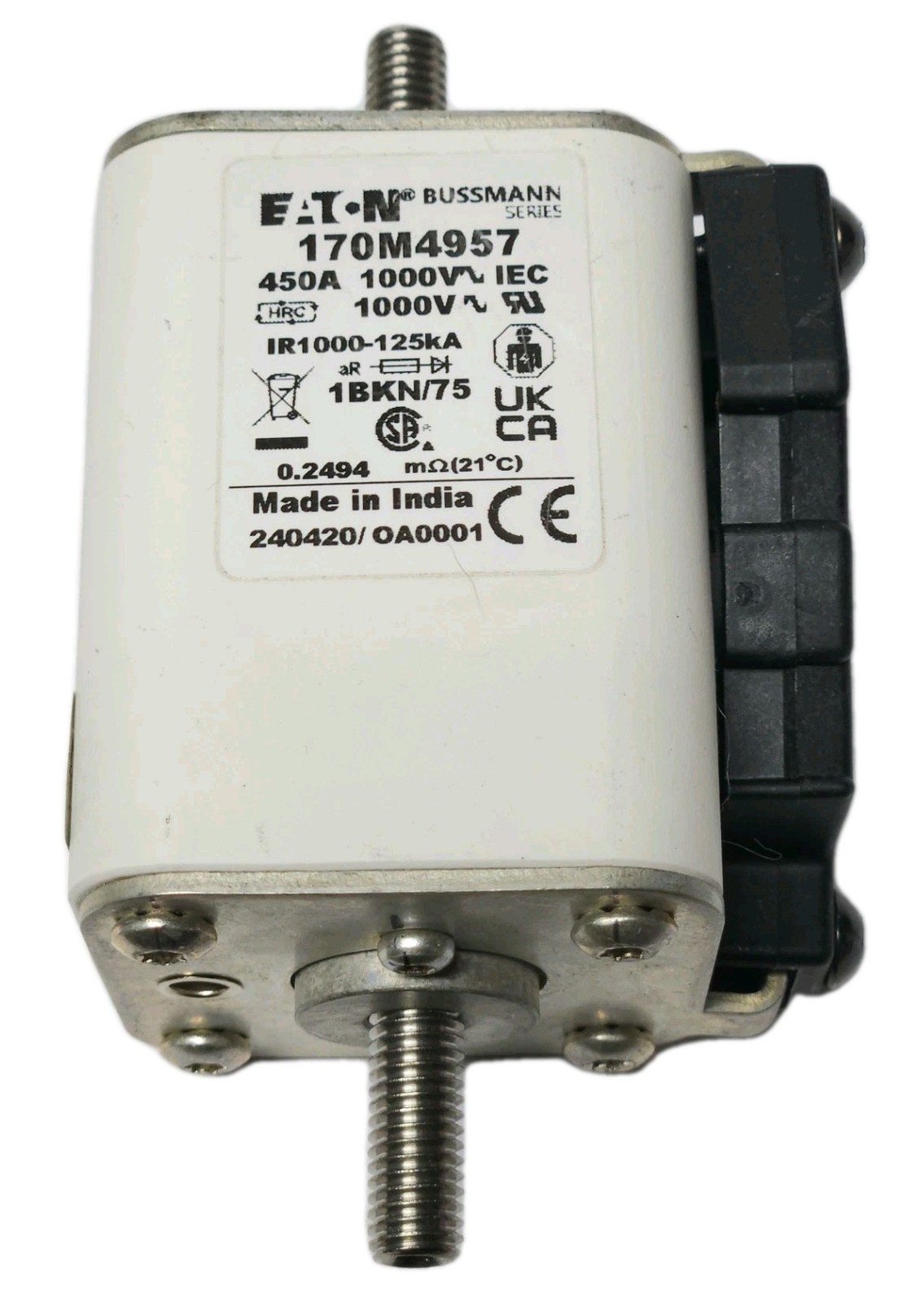 EATON BUSSMANN 170M4957 High Speed 450 AMP 1000 VAC Fuse IR1000 125 ka 1BKN/75