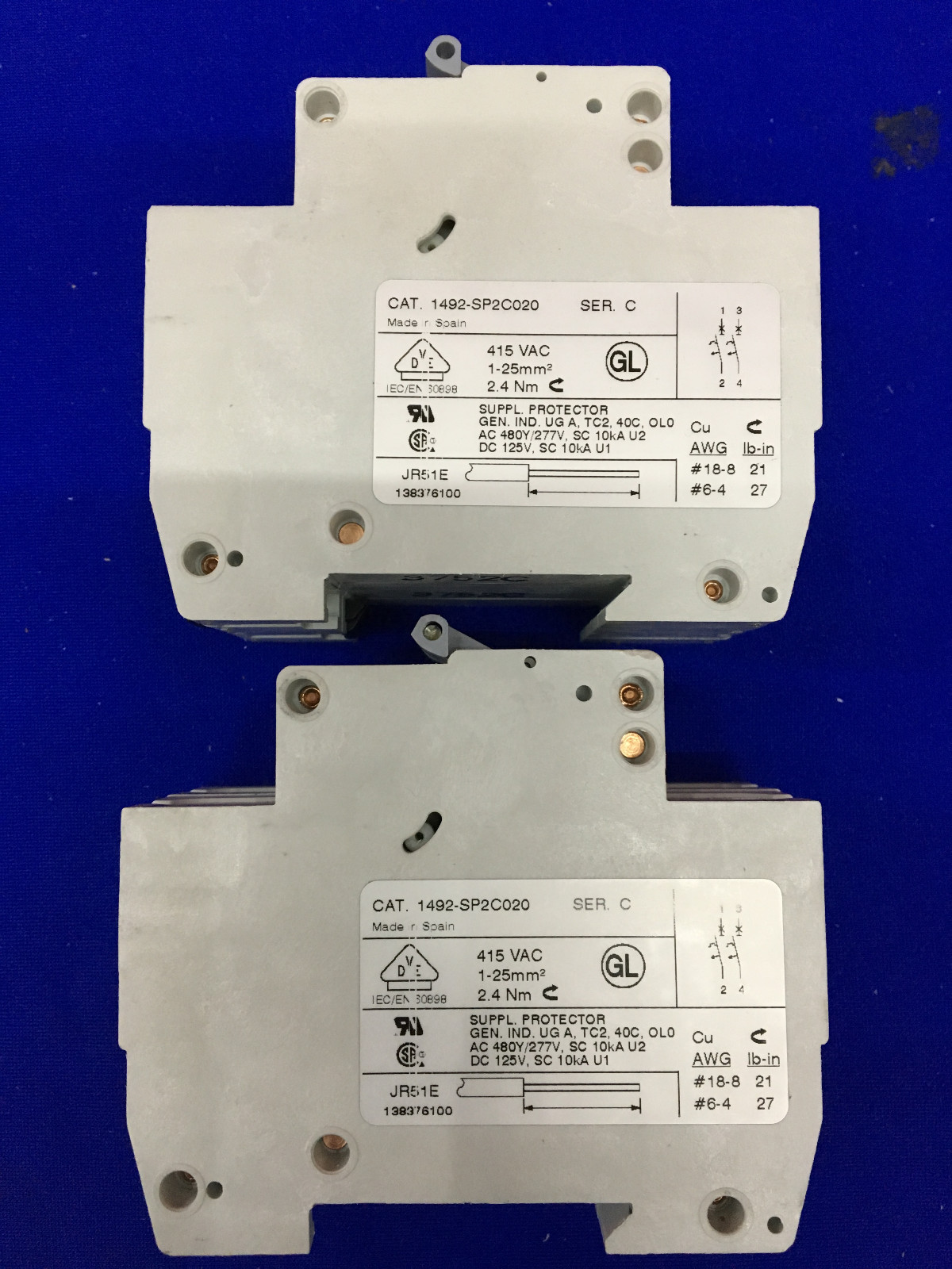 QTY 2 – Allen-Bradley AB 1492-SP / 1492-SP2C020 SER C CIRCUIT BREAKERS