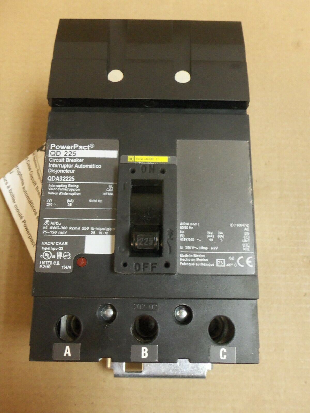 New Square D QD 225 QDA32225 3 Pole 225 Amp 240V Circuit Breaker