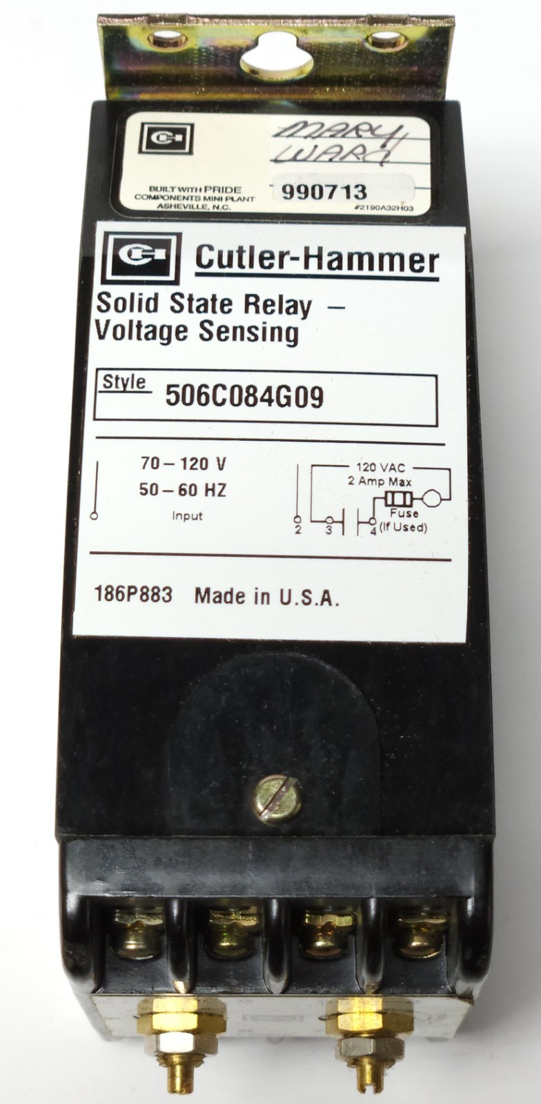 EATON CUTLER HAMMER 506C084G09 Under Voltage Sensing Solid State Relay 70-120VAC