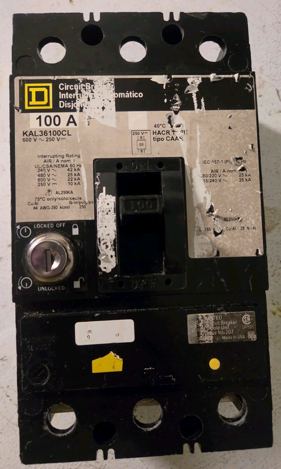 Circuit Breaker 3 pole KAL36100 CL 600V 100A