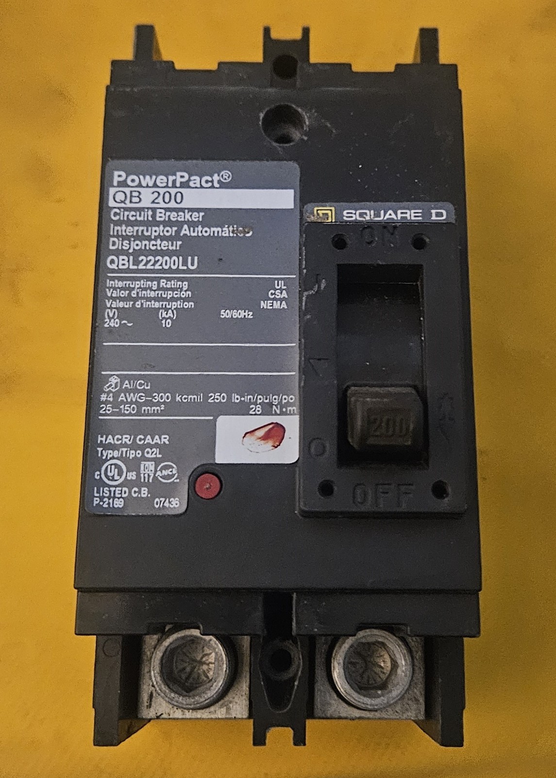 SQUARE D POWERPACT QB 200AMP 2-POLE 240V MAIN CIRCUIT BREAKER QBL22200LU