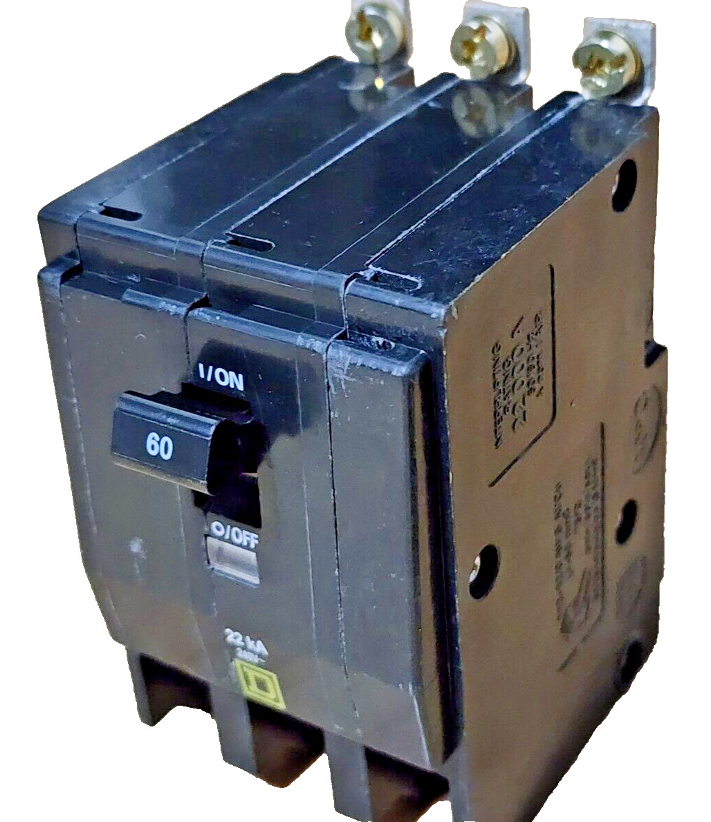 Square D QOB360VH, 3 Pole, 60 Amp, 22kA, Bolt-On Circuit Breaker 240Vac