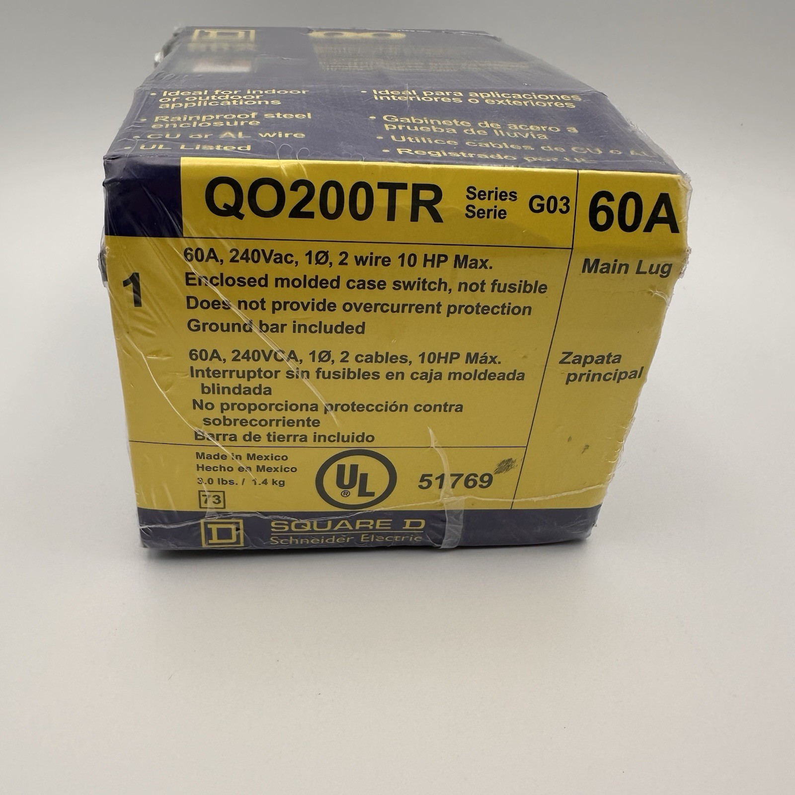Square D 60A 60 Amp Enclosed Molded Case Switch Non-Fusible Circuit Breaker