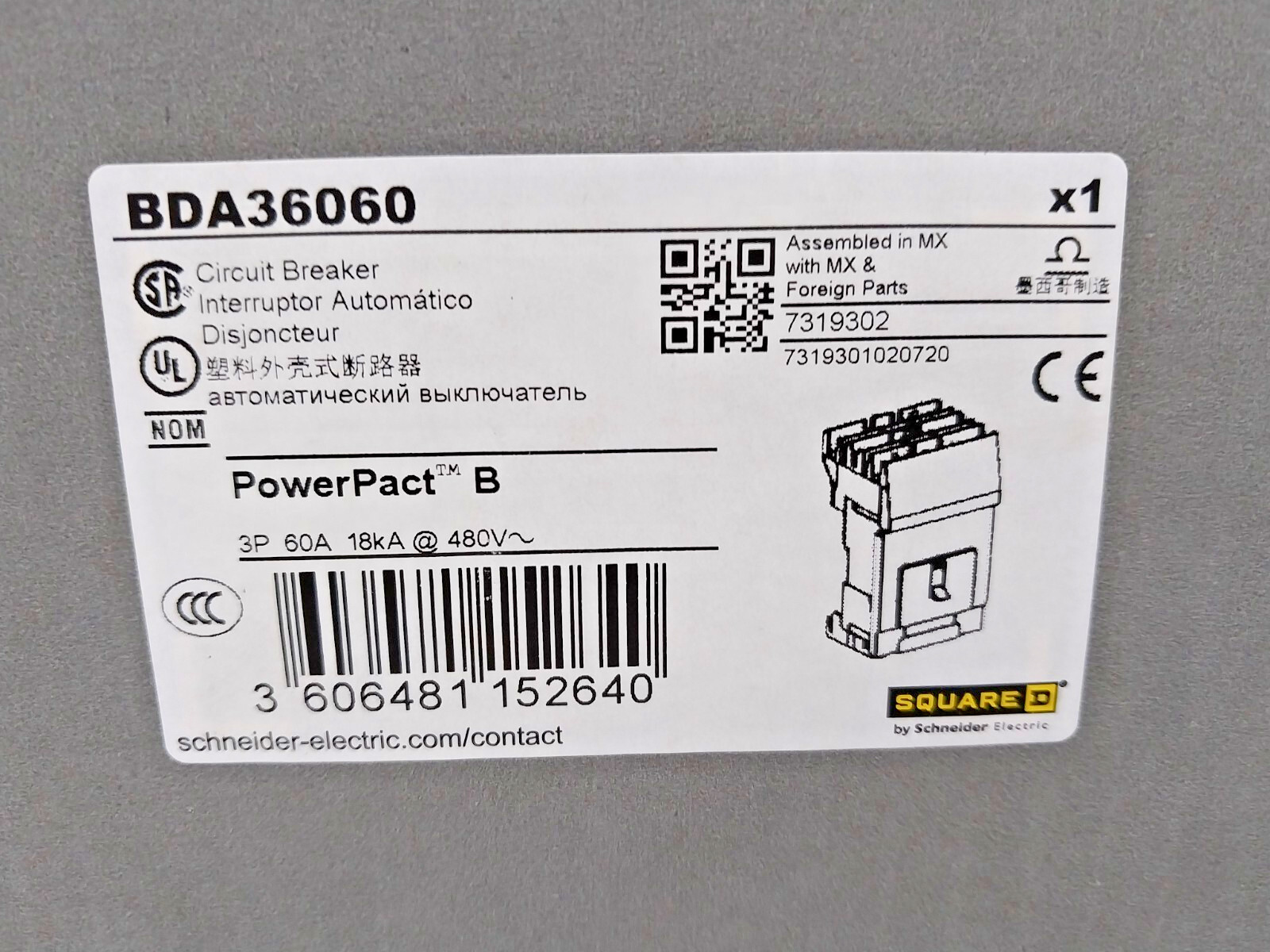 NEW SQUARE D POWERPACT 60 AMP I-LINE CIRCUIT BREAKER 480 VAC 3 POLE BDA36060