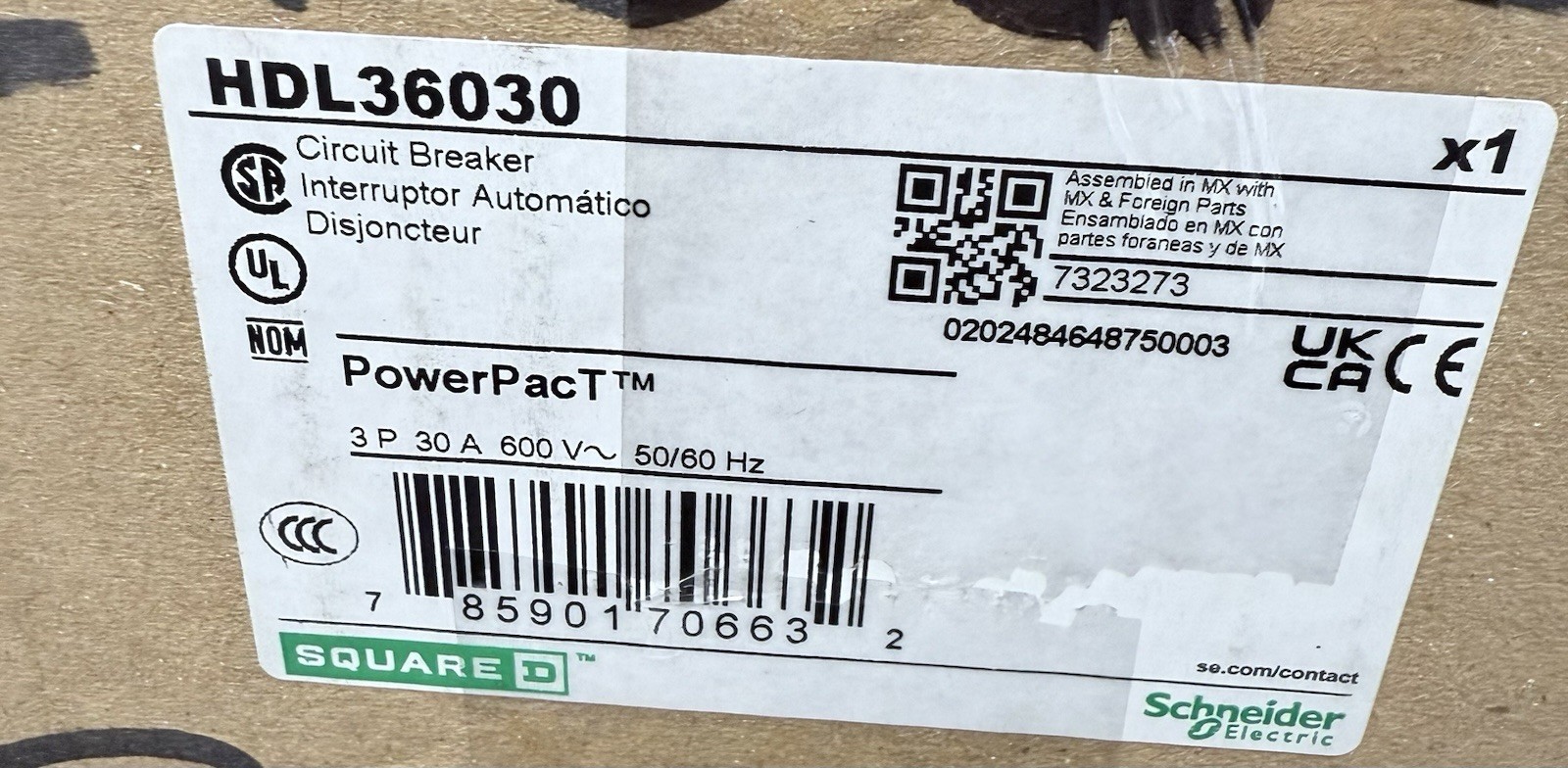 Square-D Powerpact HGL36030, 30 Amp Schneider Electric Breaker