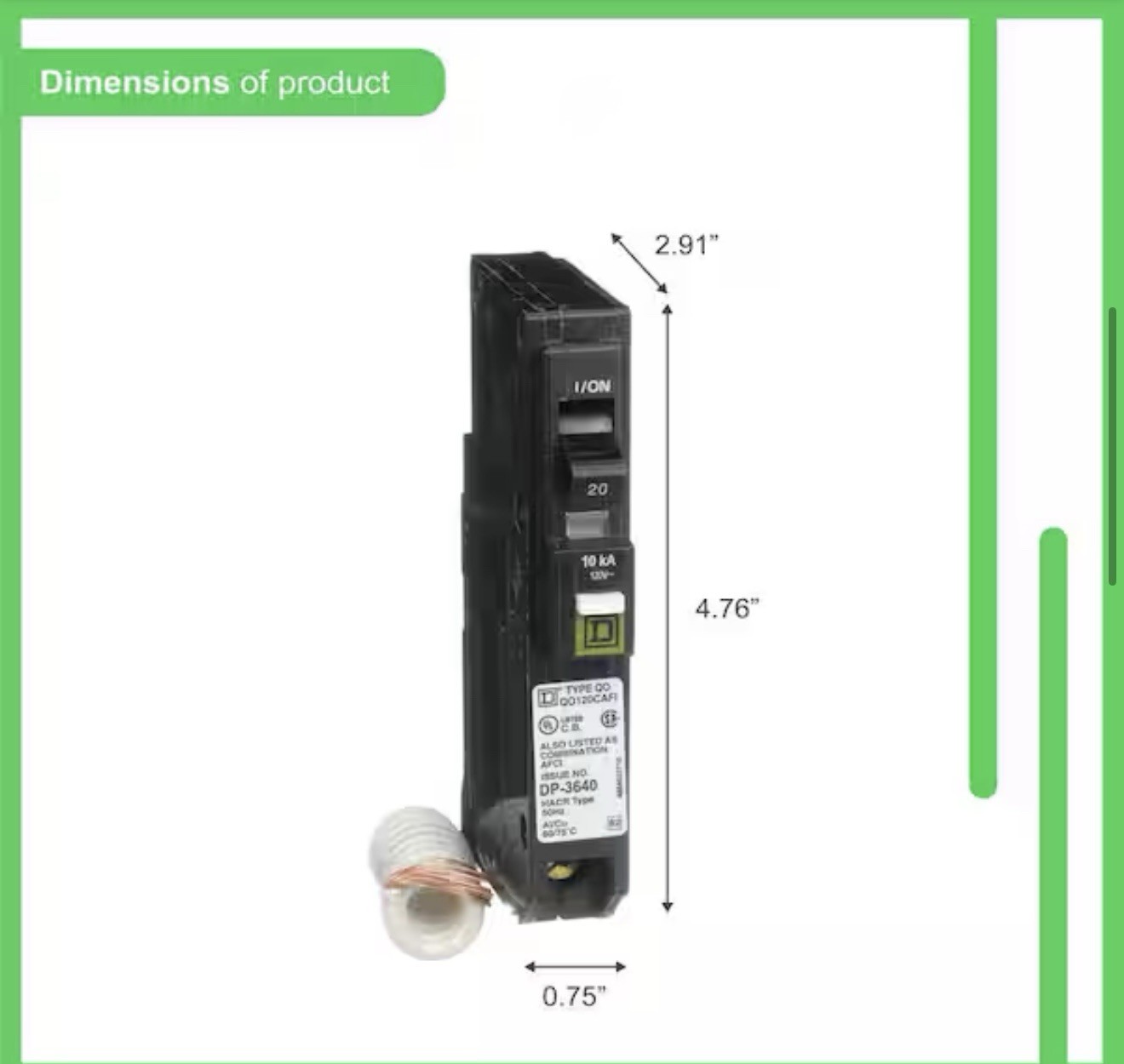 Square D QO120CAFIC 20A 1 Pole Mini Circuit Breaker – Black with diagnostics OB