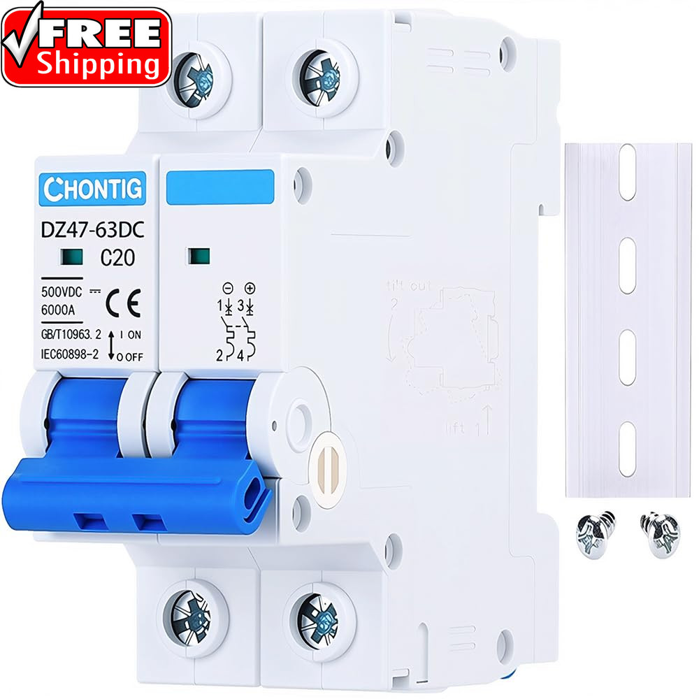 20 Amp Miniature DC Circuit Breaker 500V 2 Pole, Solar PV Disconnect Switch with