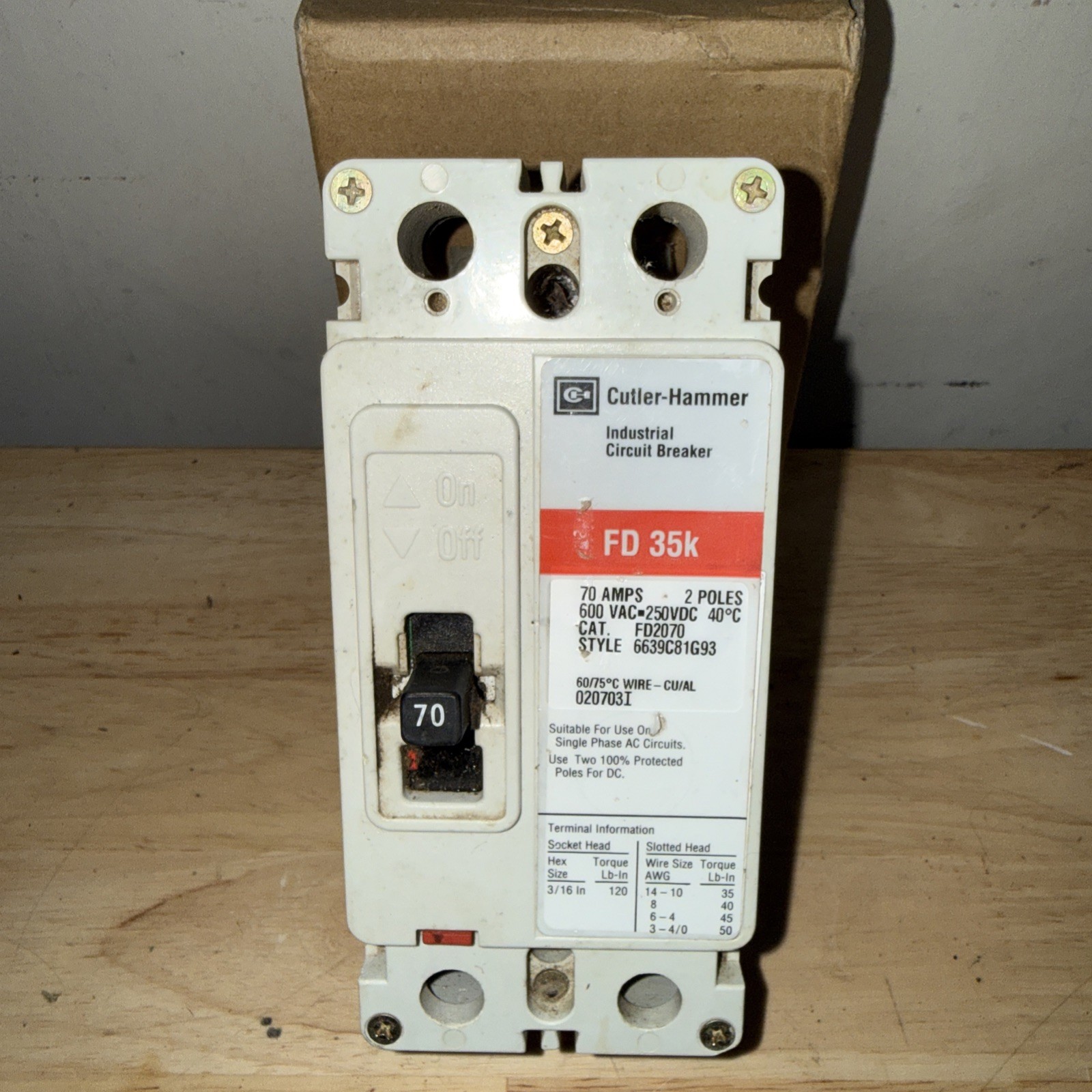 70 AMP Cutler Hammer FD35K 70A 2 Pole FD35k Industrial Circuit Breaker