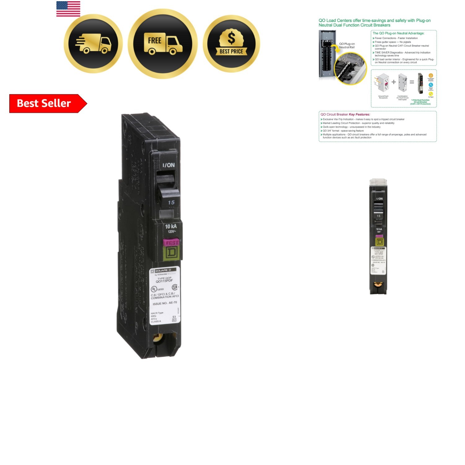 by Schneider Electric – QO Plug-In Mount 15 Amp Single-Pole Dual Function CAF…