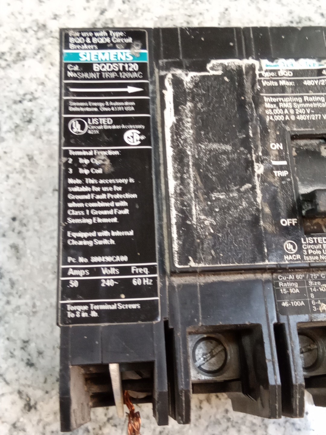 Siemens/BQD330/30A/3P/480Y/277V/BQD/BOLT ON/Breaker W/ BQDST120 Shunt TRIP(22C3