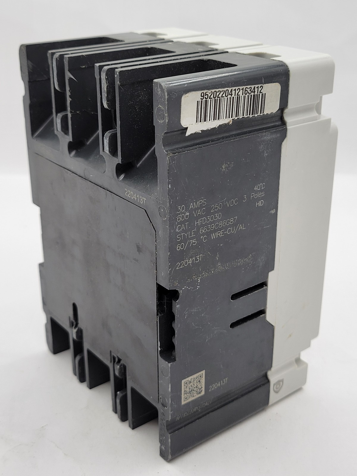 Eaton HFD3030 Bolt-On Circuit Breaker 30A 3P 600V HFD65K Red 30 Amp