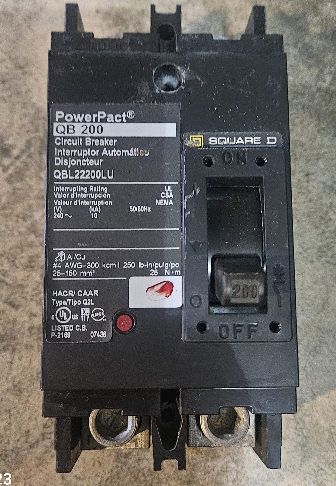 SQUARE D POWERPACT QB 200AMP 2-POLE 240V MAIN CIRCUIT BREAKER QBL22200LU