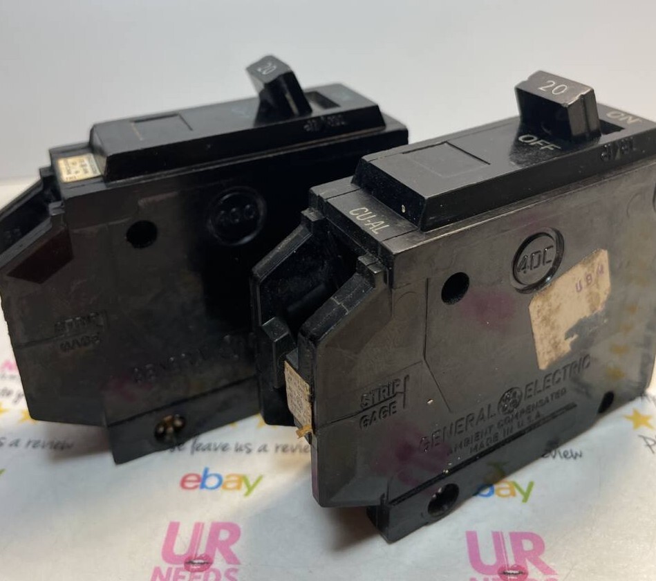 Lot of 2 GE TQL TQL1120 1 Pole 20 Amp 120/240 V Push In Circuit Breaker lot of 2