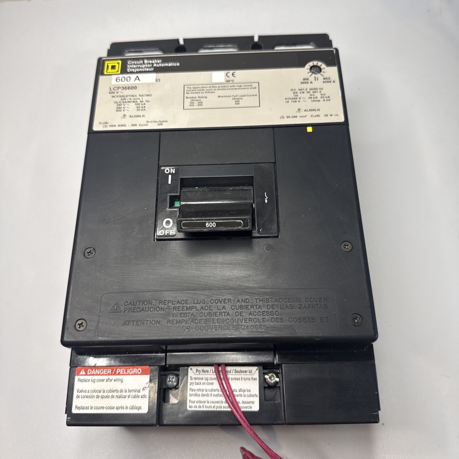 Square D LCP36600 3 Pole 600 Amp 600 Vac Circuit Breaker With Shunt Trip.
