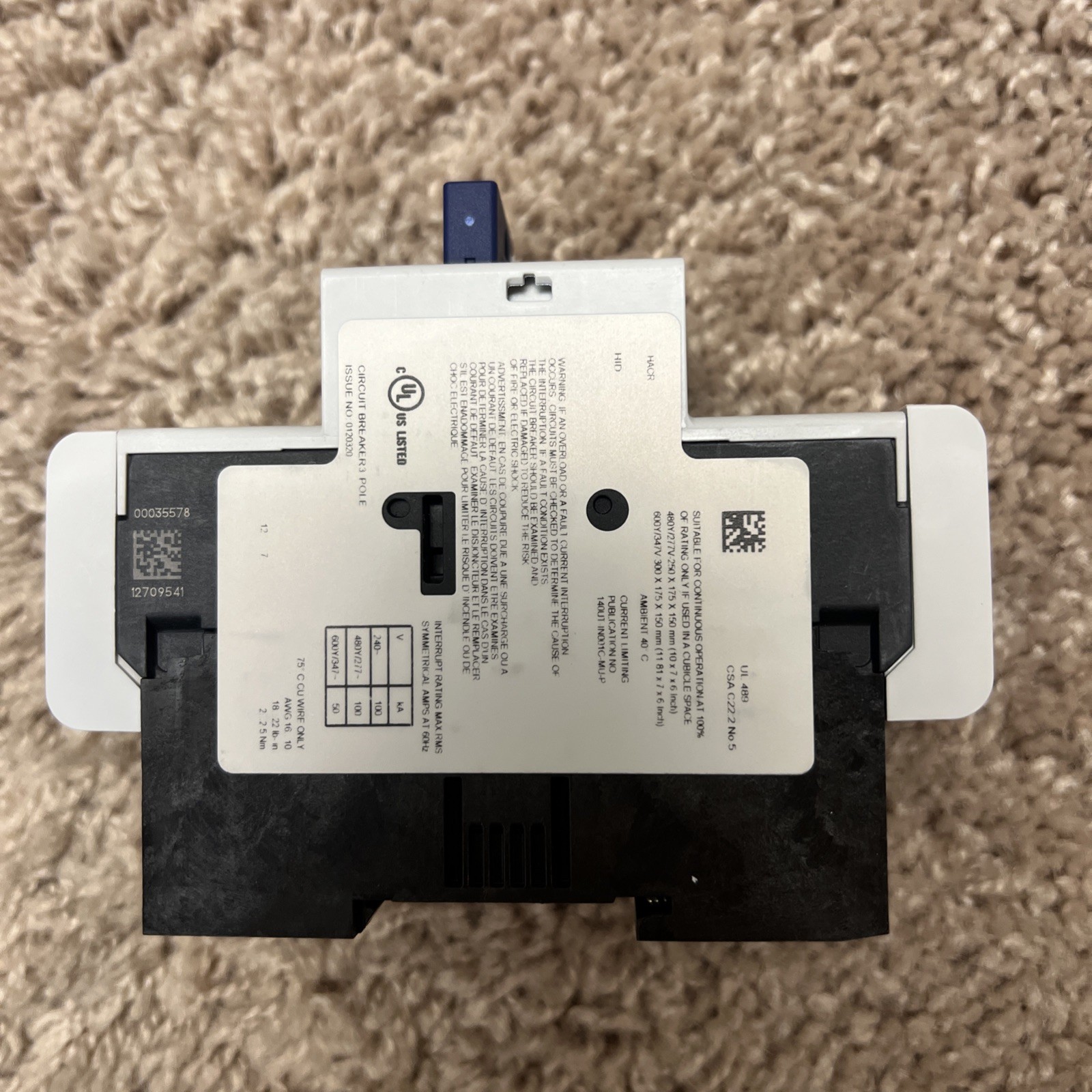 Allen Bradley 140UT-D7D3-C10 Series A Circuit Breaker, 3 Pole, 10A, 480Y/277 VAC