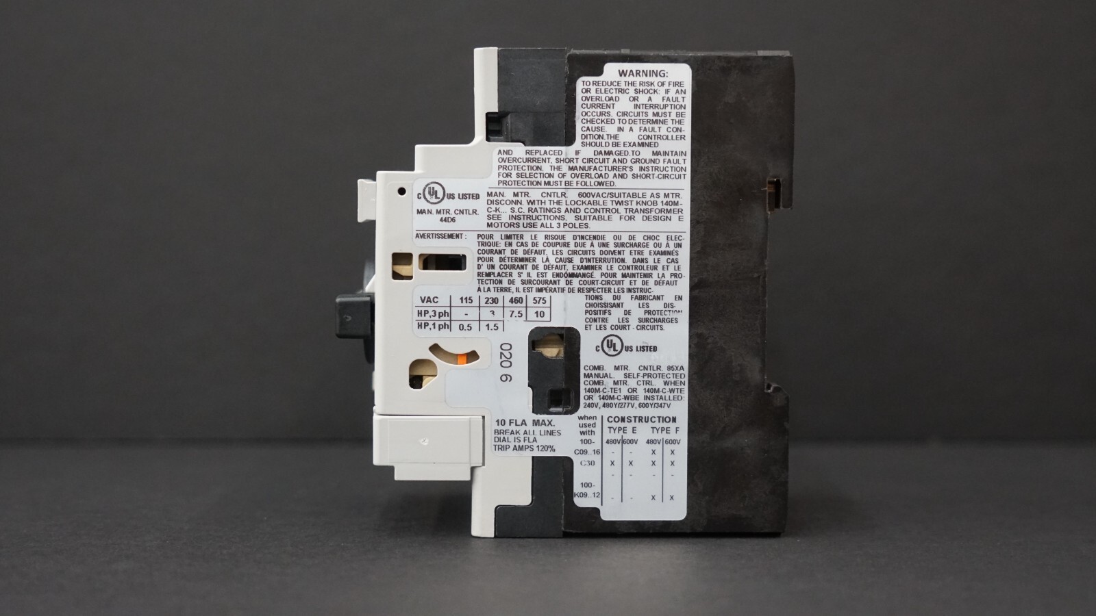 Allen Bradley 140M-D8E-C10 Motor Protection Circuit Breaker, SER D