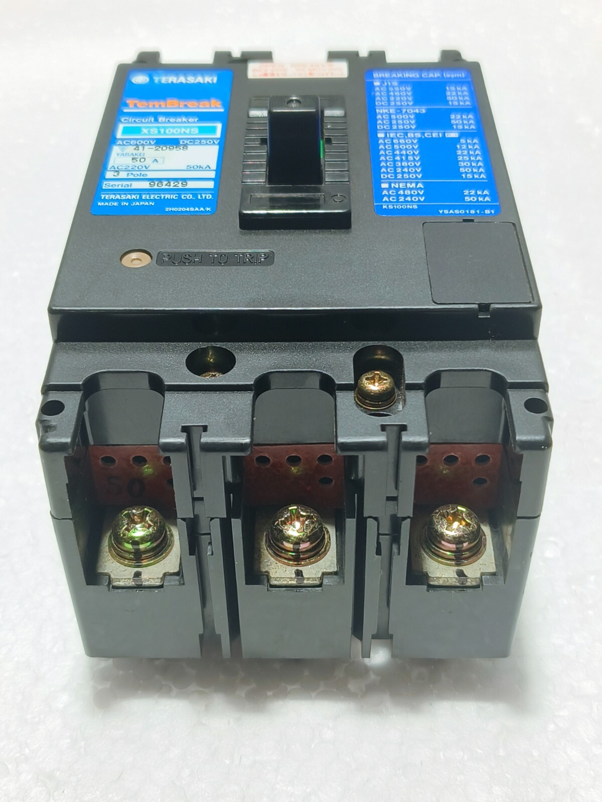 TERASAKI XS100NS, 50 A, CIRCUIT BREAKER AC200-480V MCCB 3P (Free Shipping)