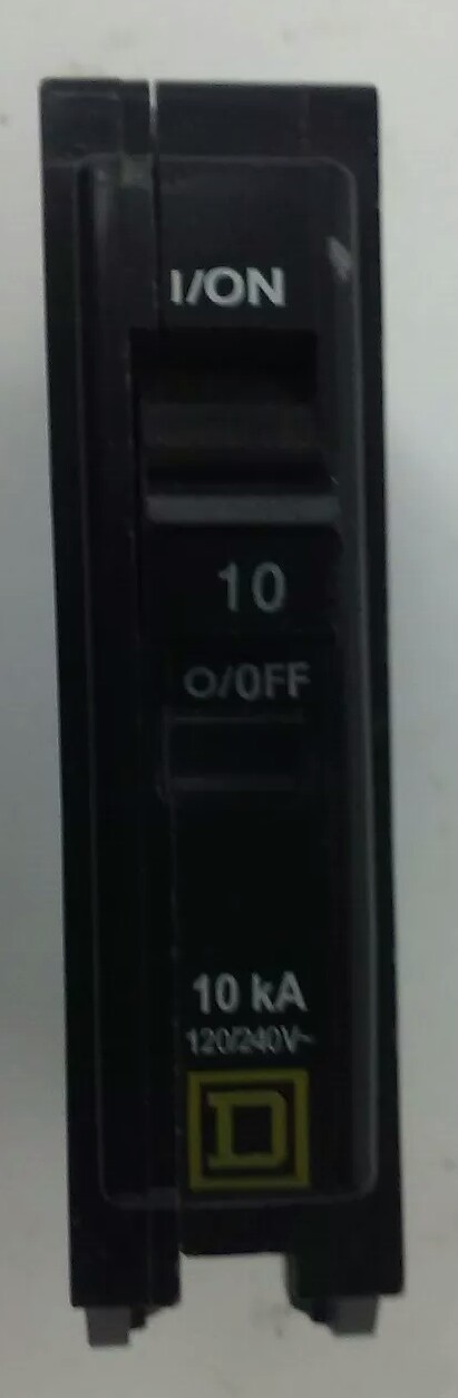  SQUARE D QOB110 CIRCUIT BREAKER, 1 POLE, 10 AMP, 120/240V, 10KA, 50/60HZ, QOB