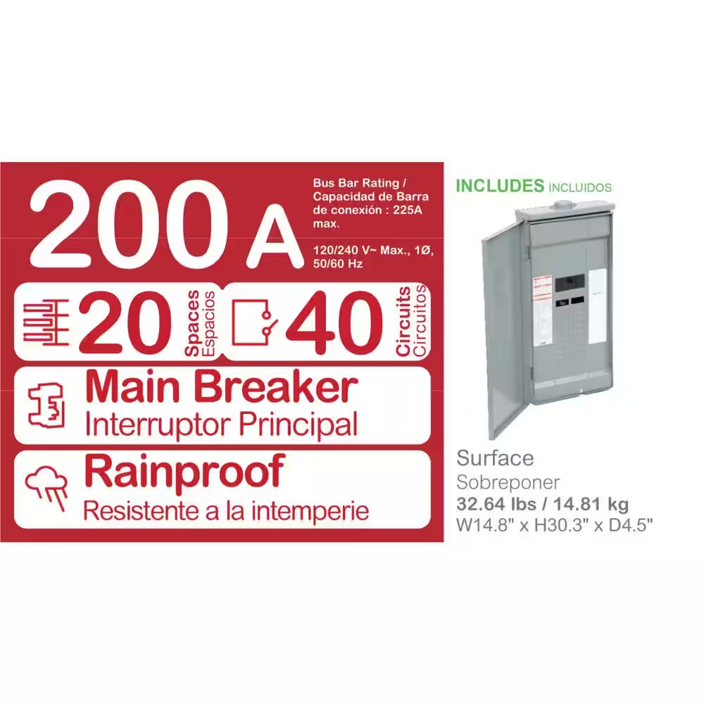 Homeline 200 Amp 20-Space 40-Circuit Outdoor Main Breaker Plug-On Neutral Load C