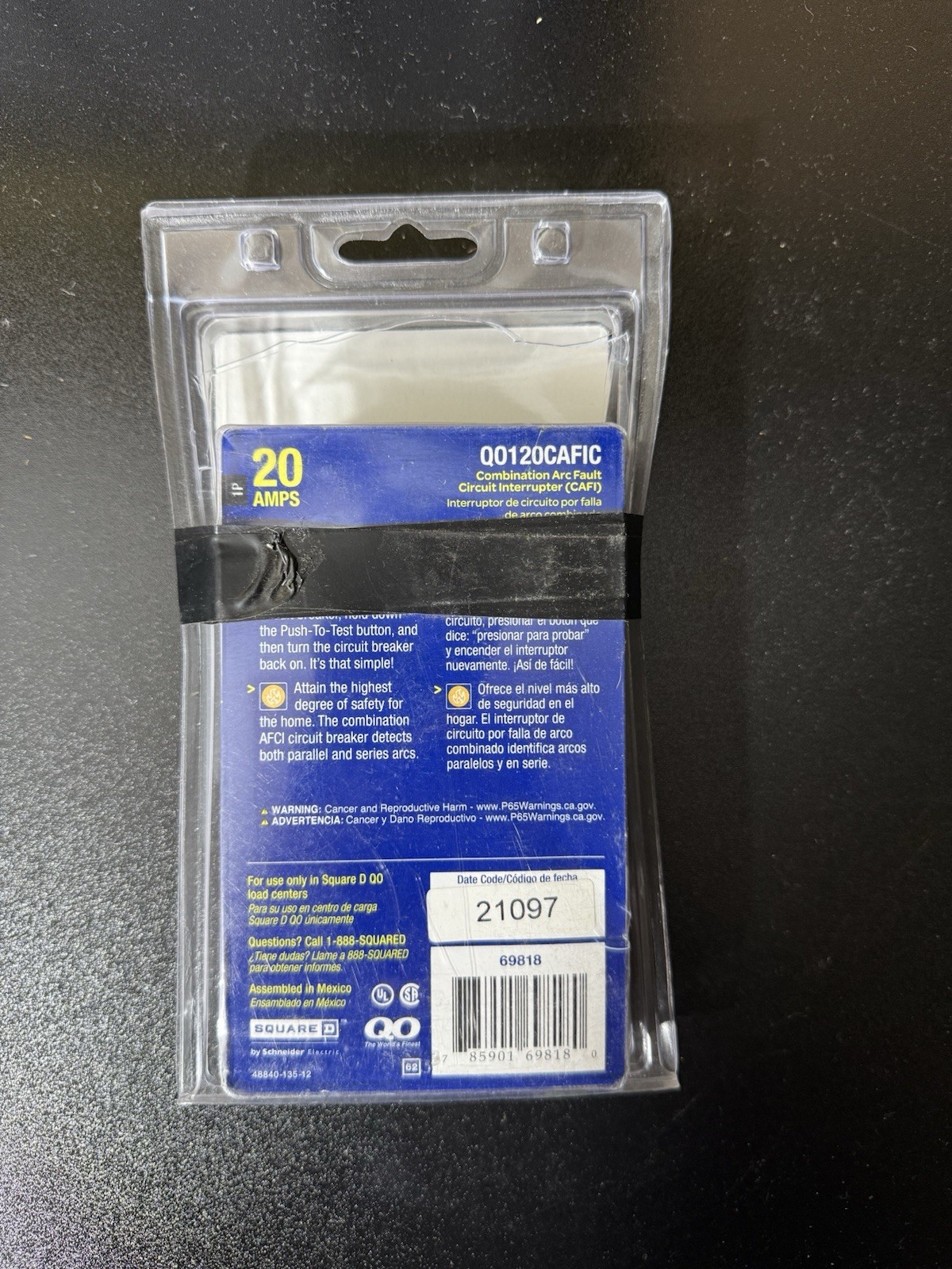 Square D QO120CAFIC 20A Combination Arc Fault Circuit Interruptor