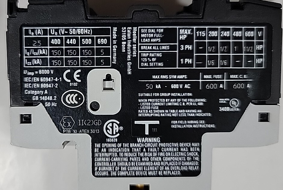 Eaton PKZM0-2.5 IEC Motor Circuit Breaker 1.6-2.5A XTPR2P5BC1 NL
