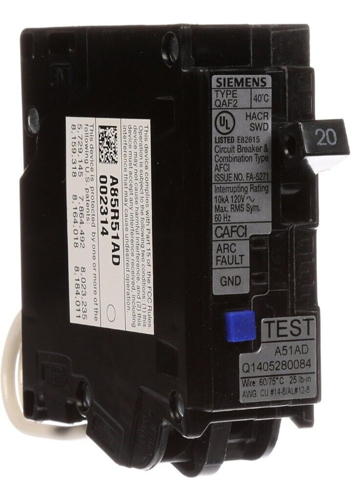 Circuit Breaker Siemens QA120AFC 20 Amp 1 Pole 120V AFCI