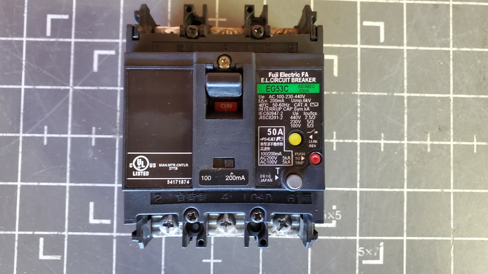 Fuji E.L. Circuit Breaker, EG53C / 50A / AC 100-230-440V / 200mA / EB3BEC-050K