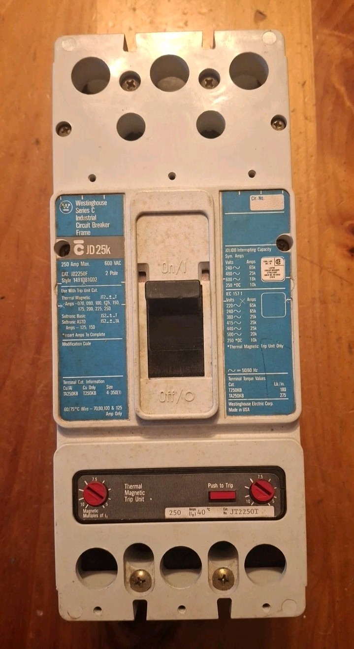 WESTINGHOUSE – JD2250F – BREAKER W/ JT2250T MAGNETIC TRIP – 2 POLE/250 A/600VAC