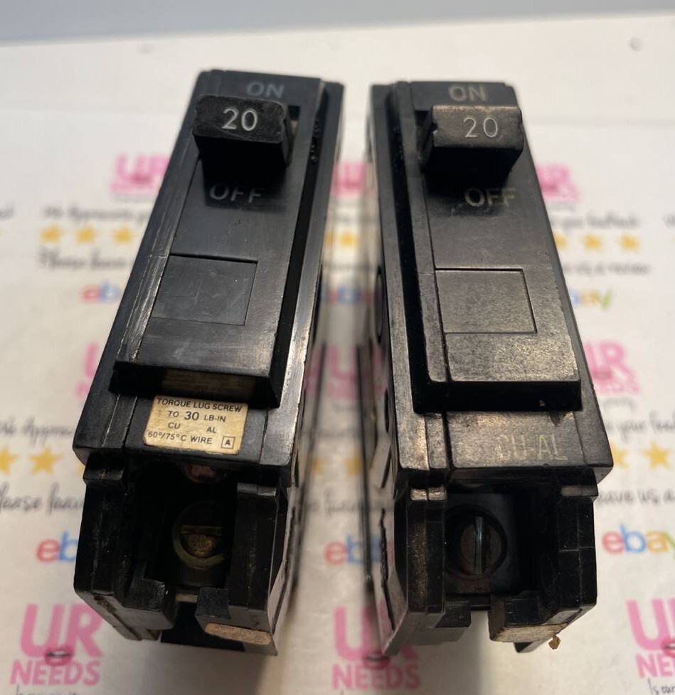 Lot of 2 GE TQL TQL1120 1 Pole 20 Amp 120/240 V Push In Circuit Breaker lot of 2