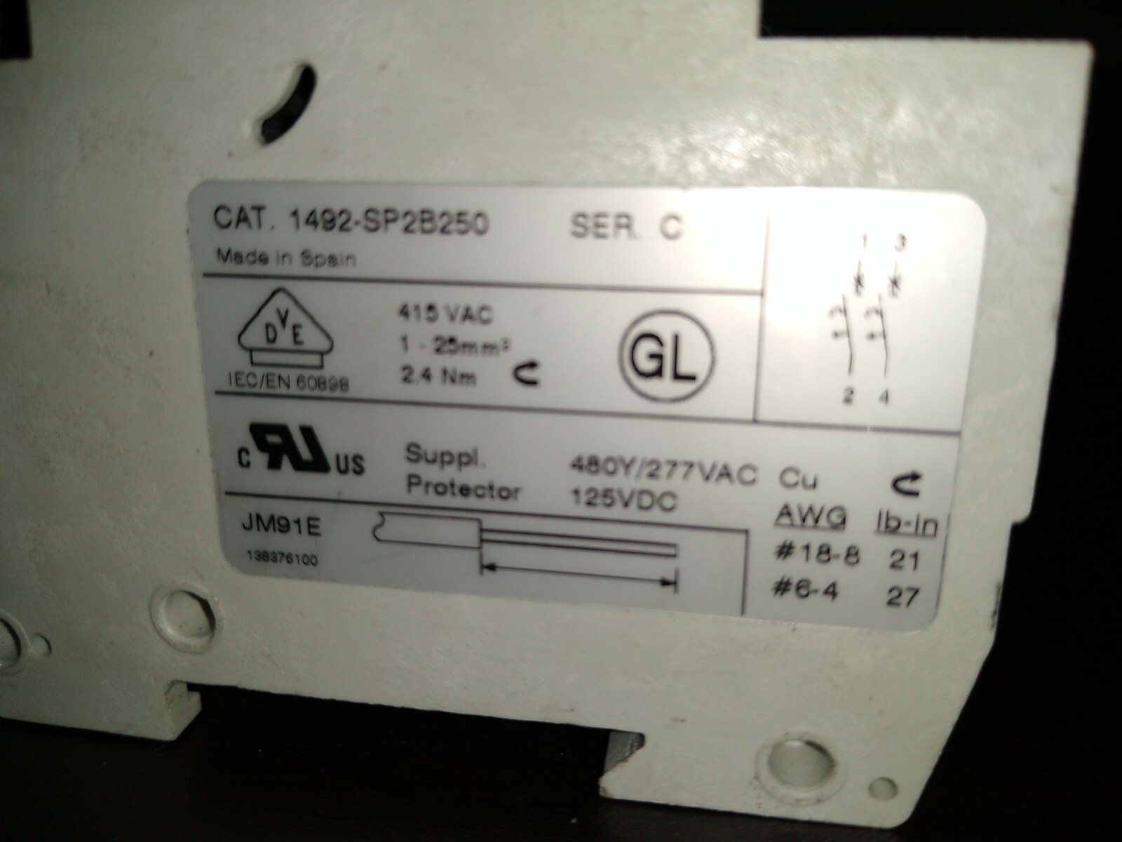 Allen Bradley 1492-SP2B250 Miniature Circuit Breaker Ser. C, 25A, 1492SP2B250 AB
