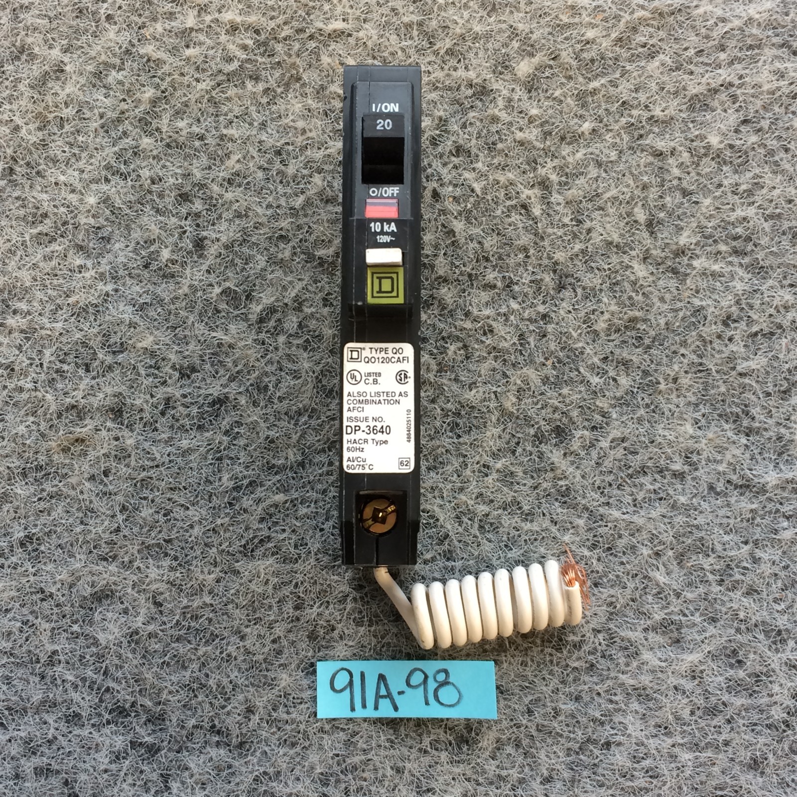 NEW TAKEOUT Square D QO120CAFI 20 Amp 1 Pole 120V Plug In Arc Fault CAFI NTO