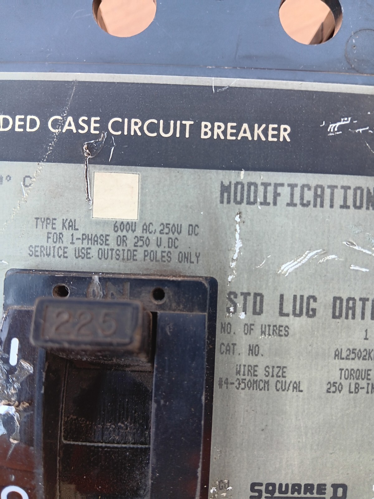 Square D 225 Amp 25kA@480V 22kA@ 600V Max Circuit breaker KAP36225