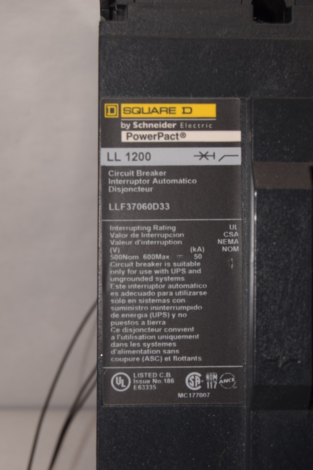 Square D PowerPact LL1200 Breaker LLF37060D33 600A 600 Amp 3p (New, take out)