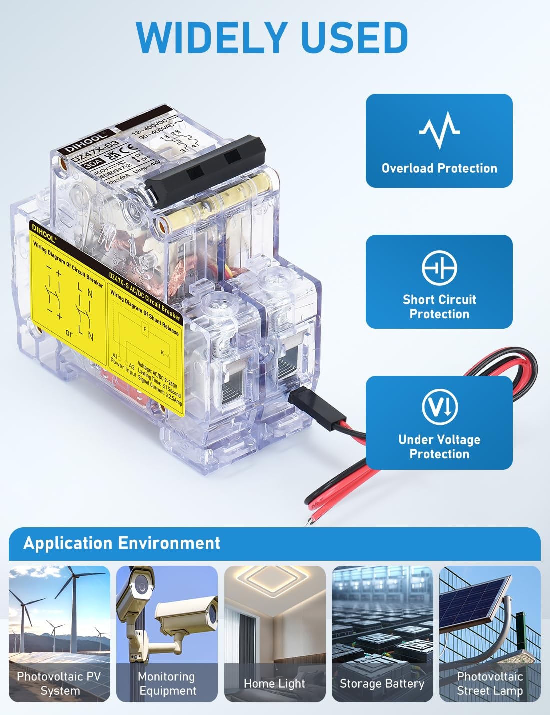 30A DC Circuit Breaker Remote Control 2 Pole DIN Rail Mount Disconnect Kit