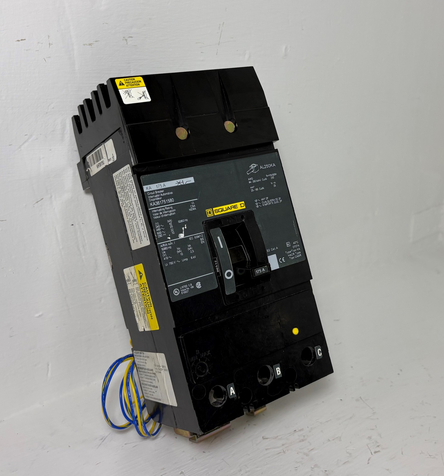 Square D I-Line KA361751580 175A Circuit Breaker Green Label w Aux & UVR 175 Amp