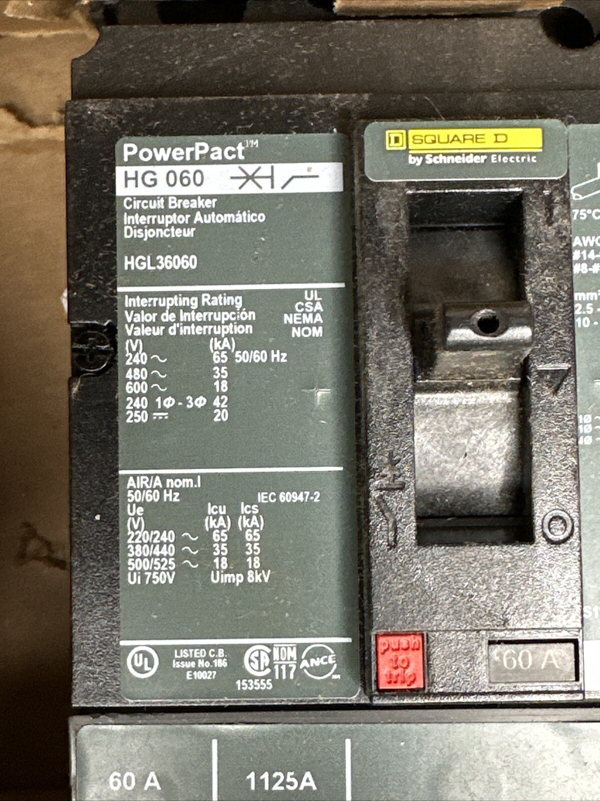 Square D HGL36060 Circuit Breaker