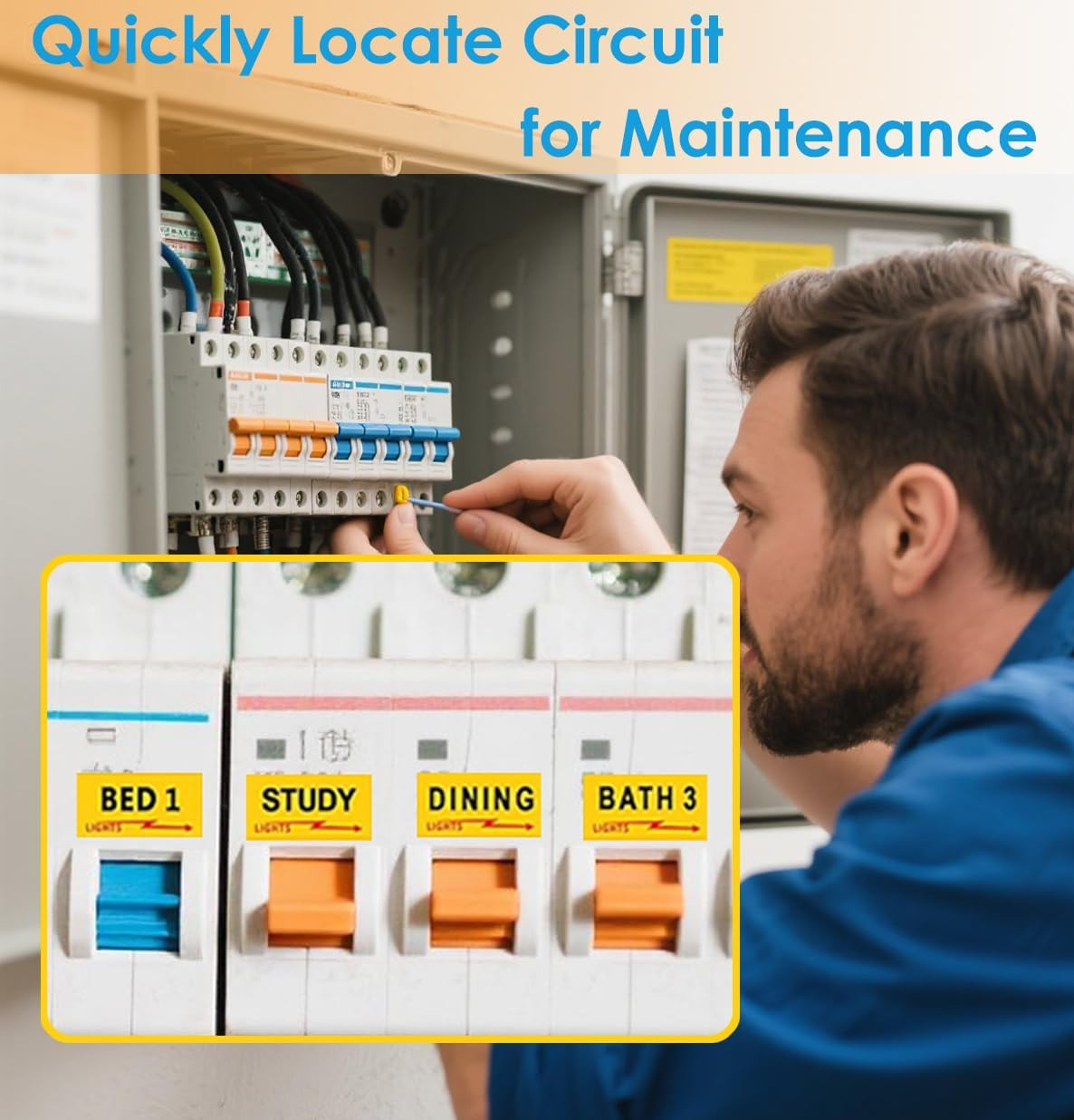 Circuit Breaker Labels 129 Pack Electrical Panel and Fuse Box Stickers Yellow