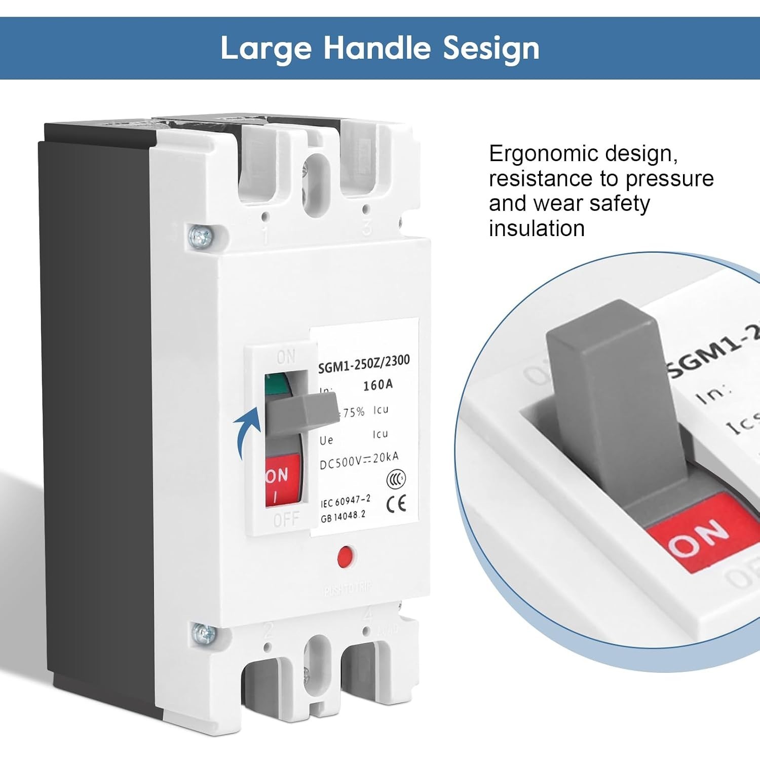 DC Circuit Breaker 500V 160A Panel Mount 2-Pole Overload Protection